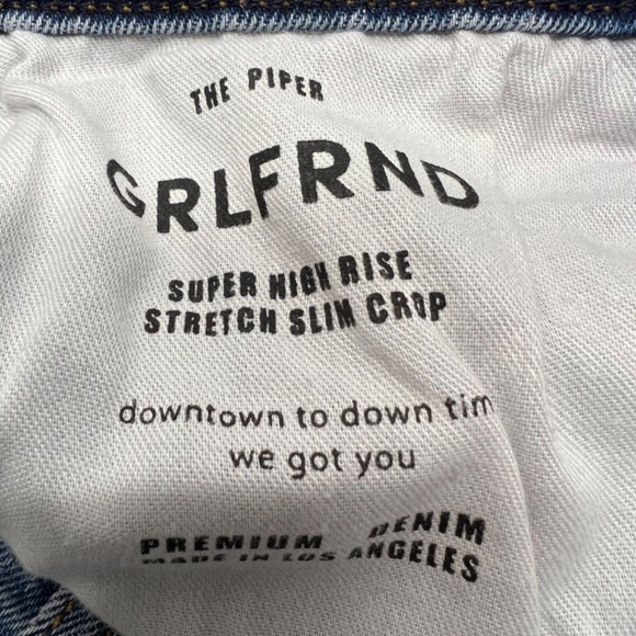 GRLFRND Jean 29 Blue Super Hi Rise Button Fly Slim Crop Stretch Distressed Piper - Picture 7 of 10
